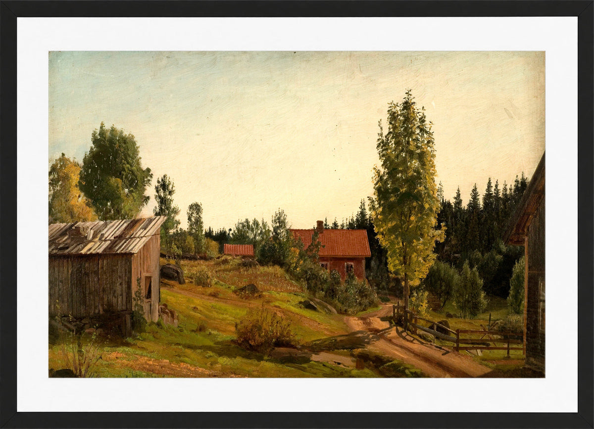 Amaldus Nielsen Print, Fra Oklungen, Porsgrund (1889) in a black frame