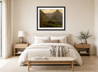 Amaldus Nielsen Print, Fra Æsefjord, Balestrand (1865) displayed above a bed