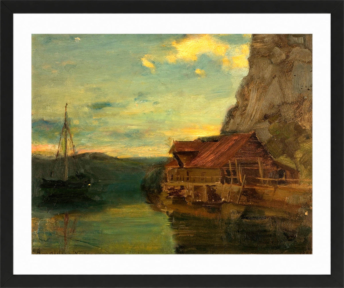 Amaldus Nielsen Print, Fra Solsvik, Bergen (1861) in a black frame