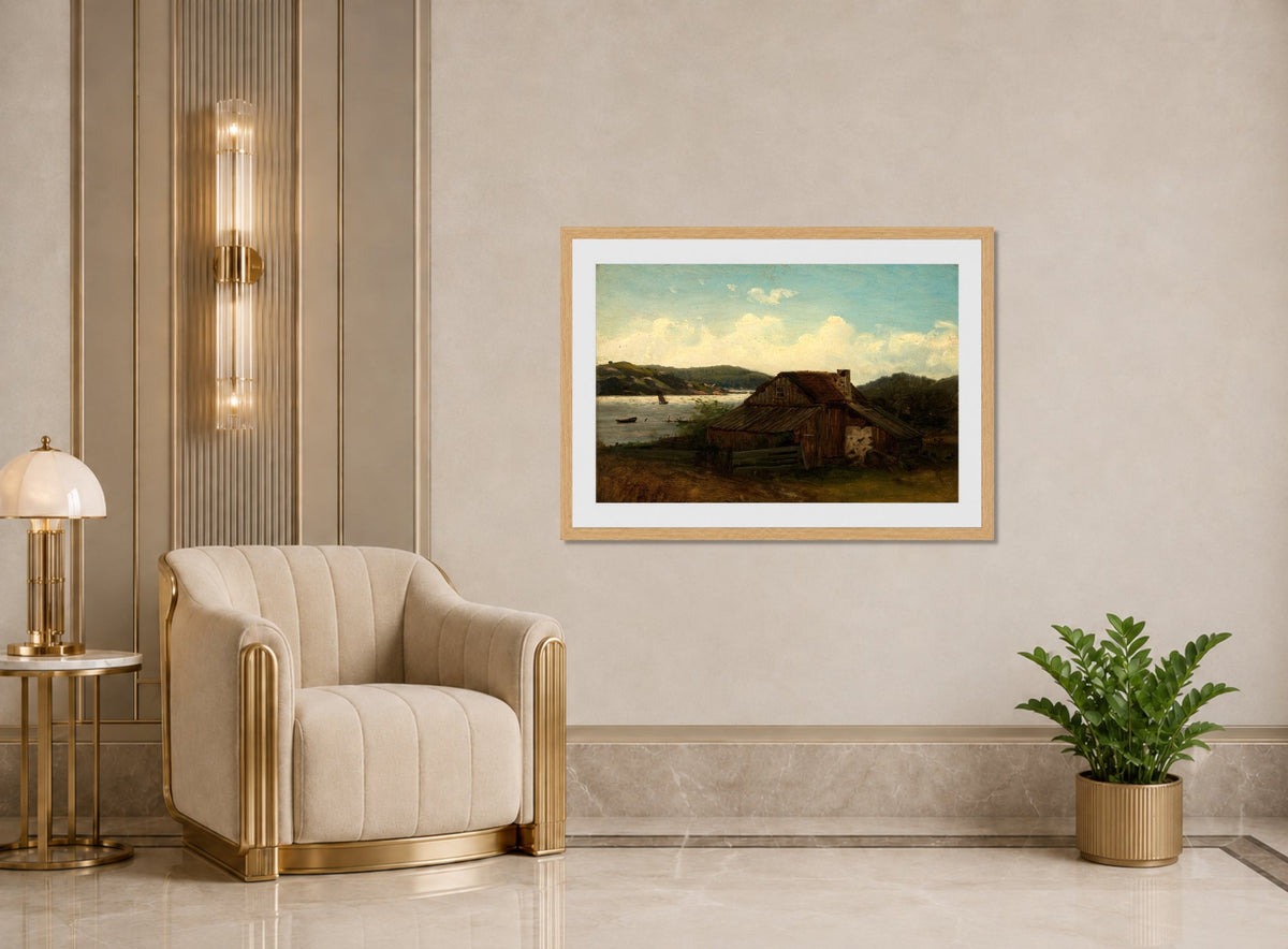 Amaldus Nielsen Print, Fra Sponga, Mandal (1862) displayed in an Art Deco interior