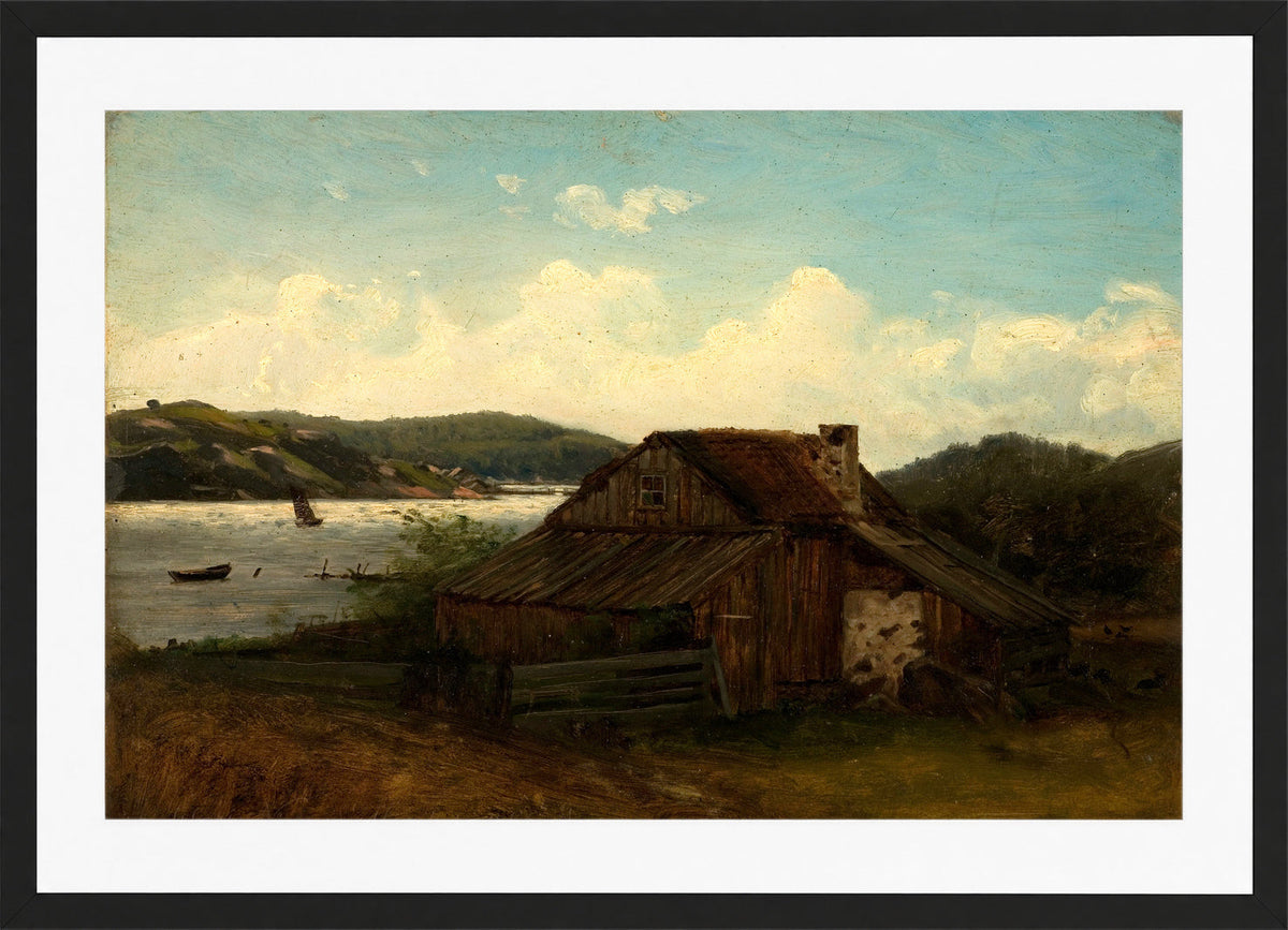 Amaldus Nielsen Print, Fra Sponga, Mandal (1862) in a black frame