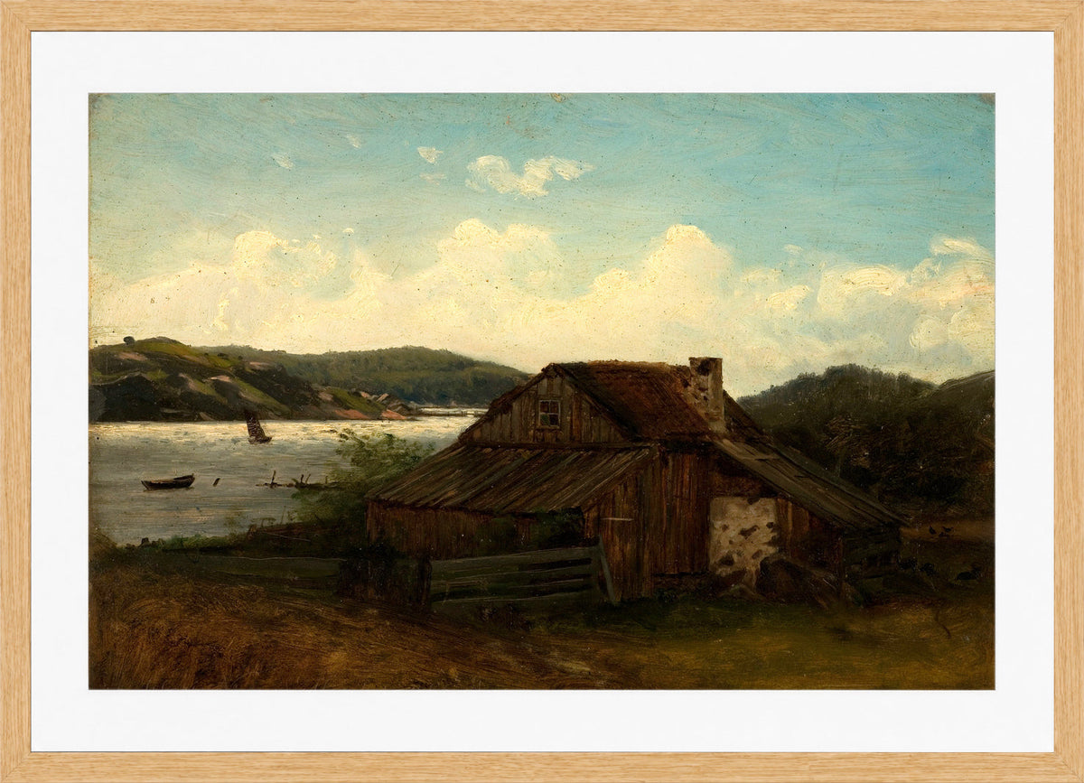Amaldus Nielsen Print, Fra Sponga, Mandal (1862) in a light oak frame