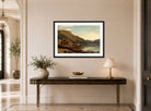 Amaldus Nielsen Print, Fra Suldalsvann (1864) displayed above a console table