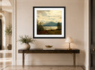 Amaldus Nielsen Print, Fra Terøen, Bergen (1863) displayed above a console table