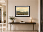 Amaldus Nielsen Print, Gråvær, Bømmelen (1863) displayed above a console table