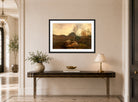 Amaldus Nielsen Print, Høst displayed above a console table