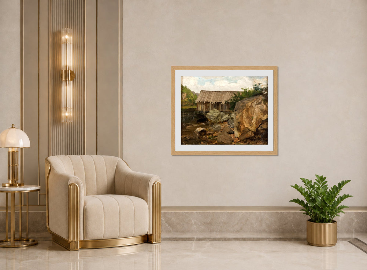 Amaldus Nielsen Print, Hitterøe (1860) displayed in an Art Deco interior