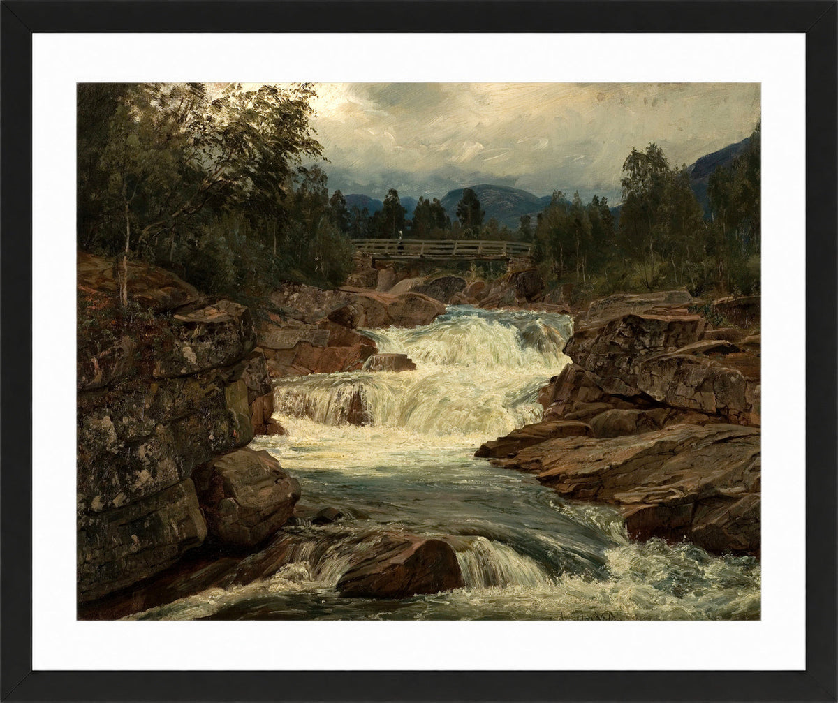 Amaldus Nielsen Print, Hornindalsfossen, Nordfjord (1879) in a black frame