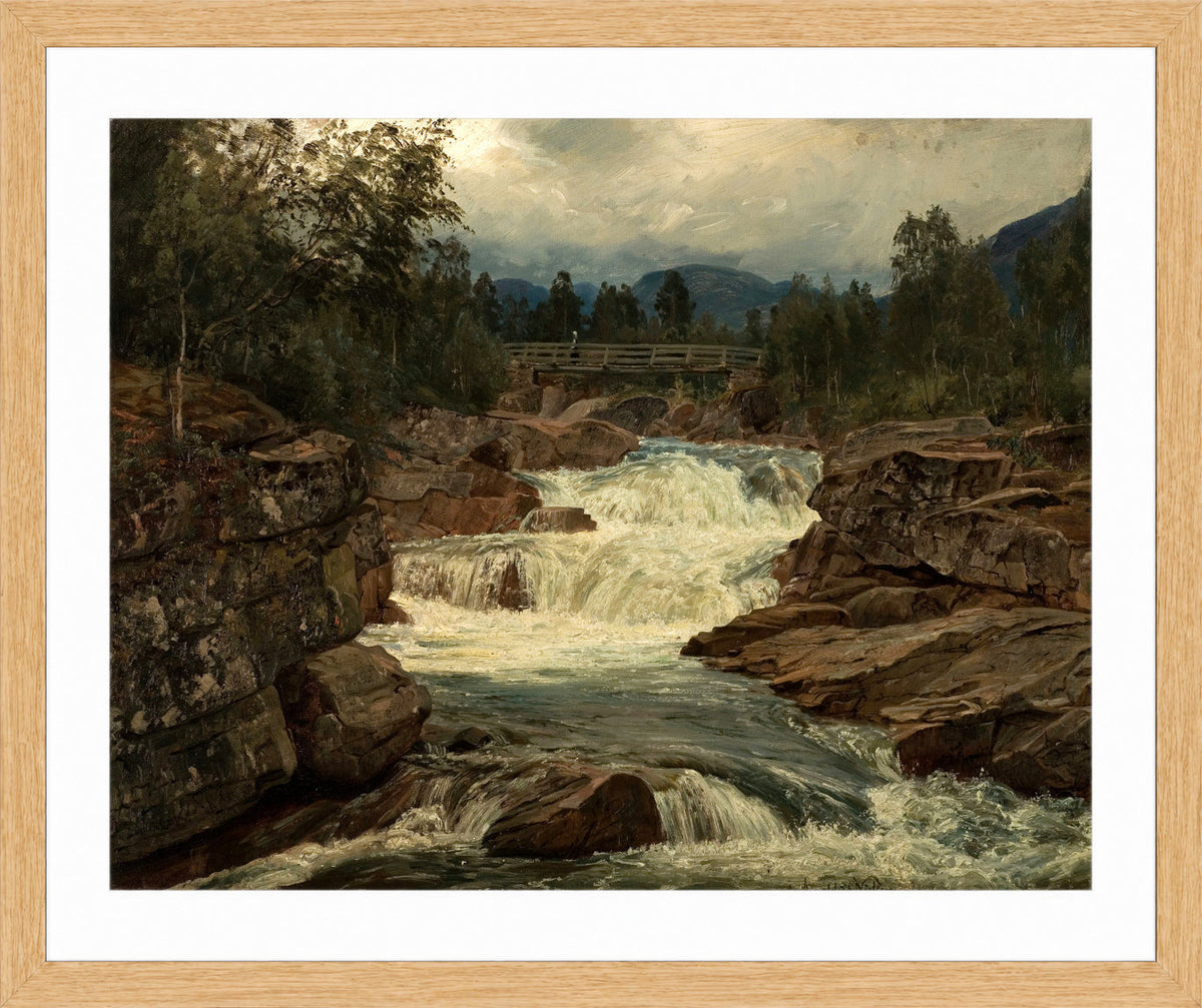 Amaldus Nielsen Print, Hornindalsfossen, Nordfjord (1879) in a light oak frame