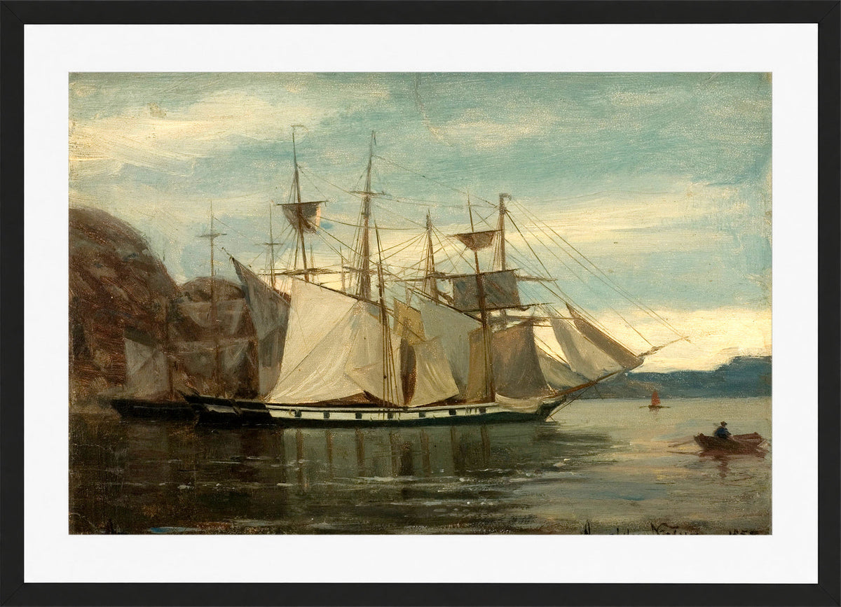 Amaldus Nielsen Print, Kleven, Mandal (1858) in a black frame