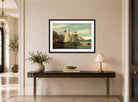 Amaldus Nielsen Print, Kleven, Mandal (1858) displayed above a console table