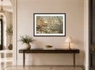 Amaldus Nielsen Print, Morgenstemning ved Majorstuveien 8 (1928) displayed above a console table