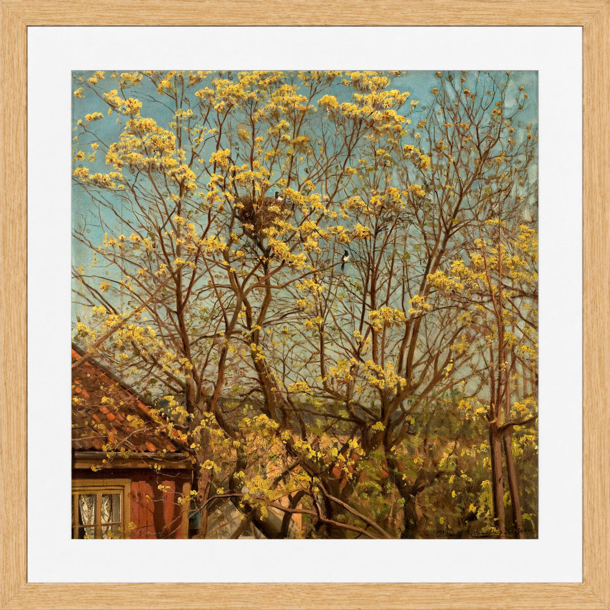 Amaldus Nielsen Print, Naboer in a light oak frame