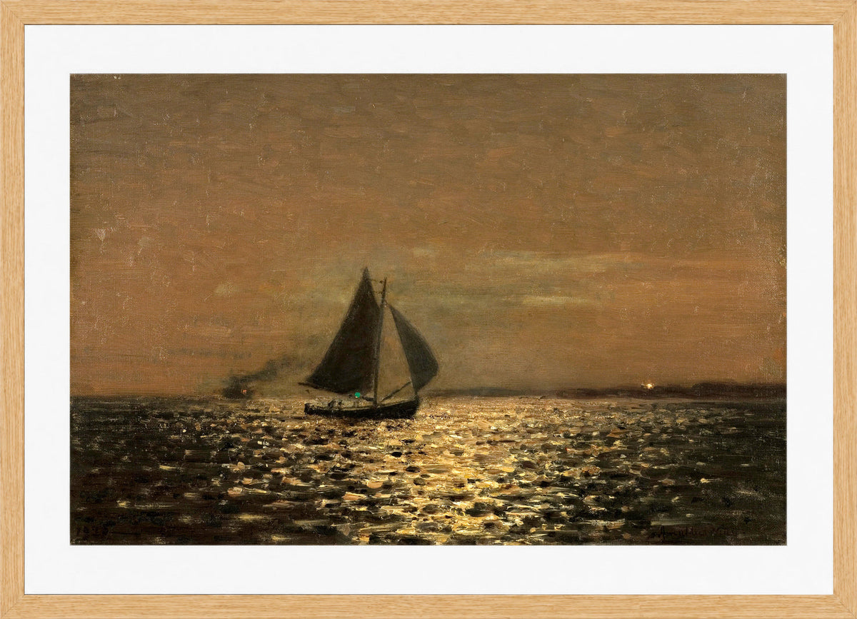 Amaldus Nielsen Print, Nattstemning, Hvaler (1925) in a light oak frame