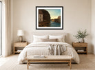Amaldus Nielsen Print, Olafsundet, Ny-Hellesund (1911) displayed above a bed