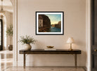 Amaldus Nielsen Print, Olafsundet, Ny-Hellesund (1911) displayed above a console table