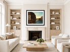 Amaldus Nielsen Print, Olafsundet, Ny-Hellesund (1911) displayed in a Scandinavian living room