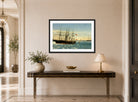 Amaldus Nielsen Print, På reden, Cadix (1860) displayed above a console table