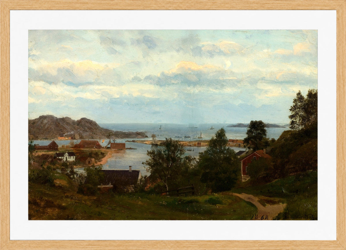 Amaldus Nielsen Print, Parti fra Mandal, Oxevolden (1862) in a light oak frame