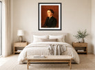 Amaldus Nielsen Print, Portrett (1890) displayed above a bed