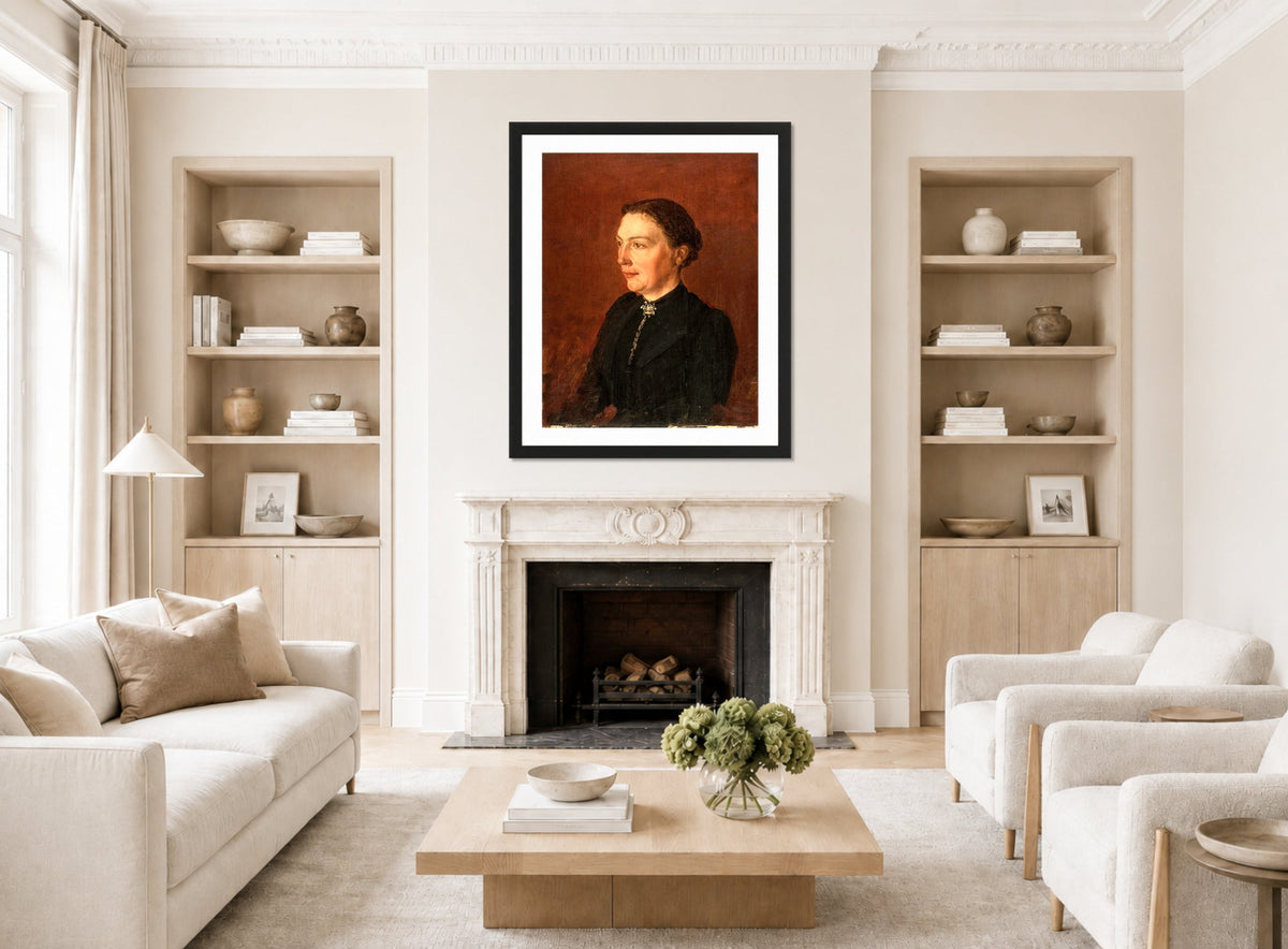 Amaldus Nielsen Print, Portrett (1890) displayed in a Scandinavian living room