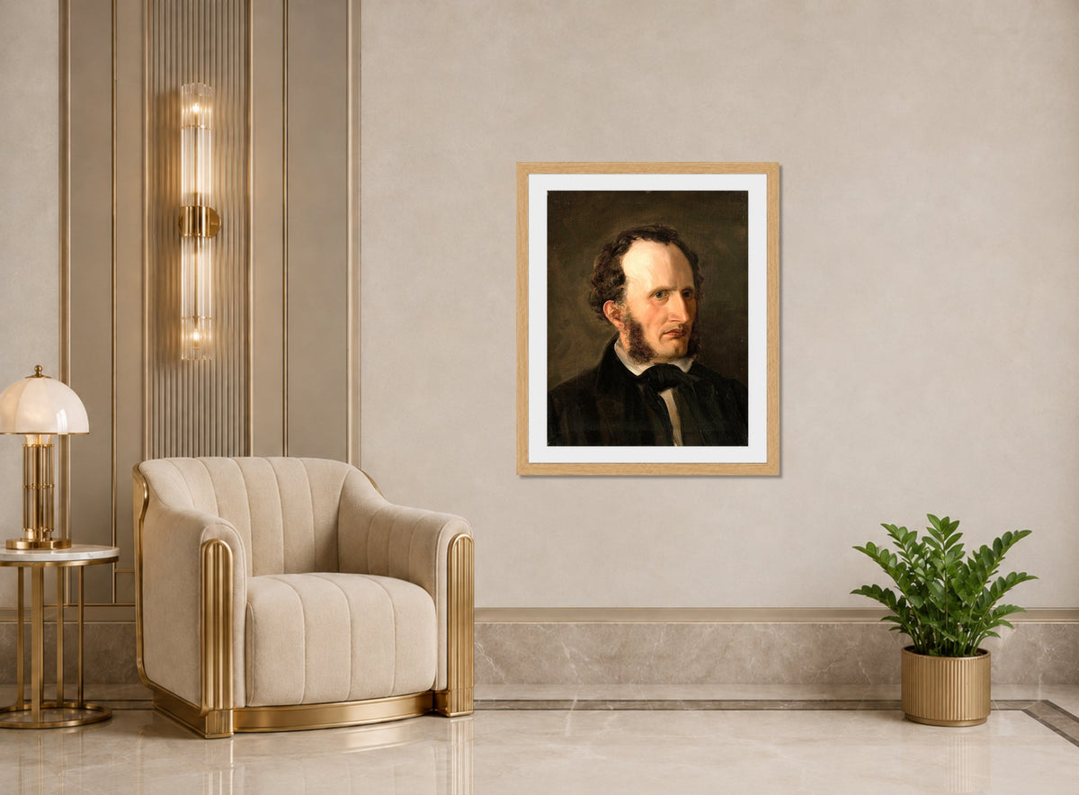 Amaldus Nielsen Print, Portrett av kunstnerens bror Harald (1859) displayed in an Art Deco interior
