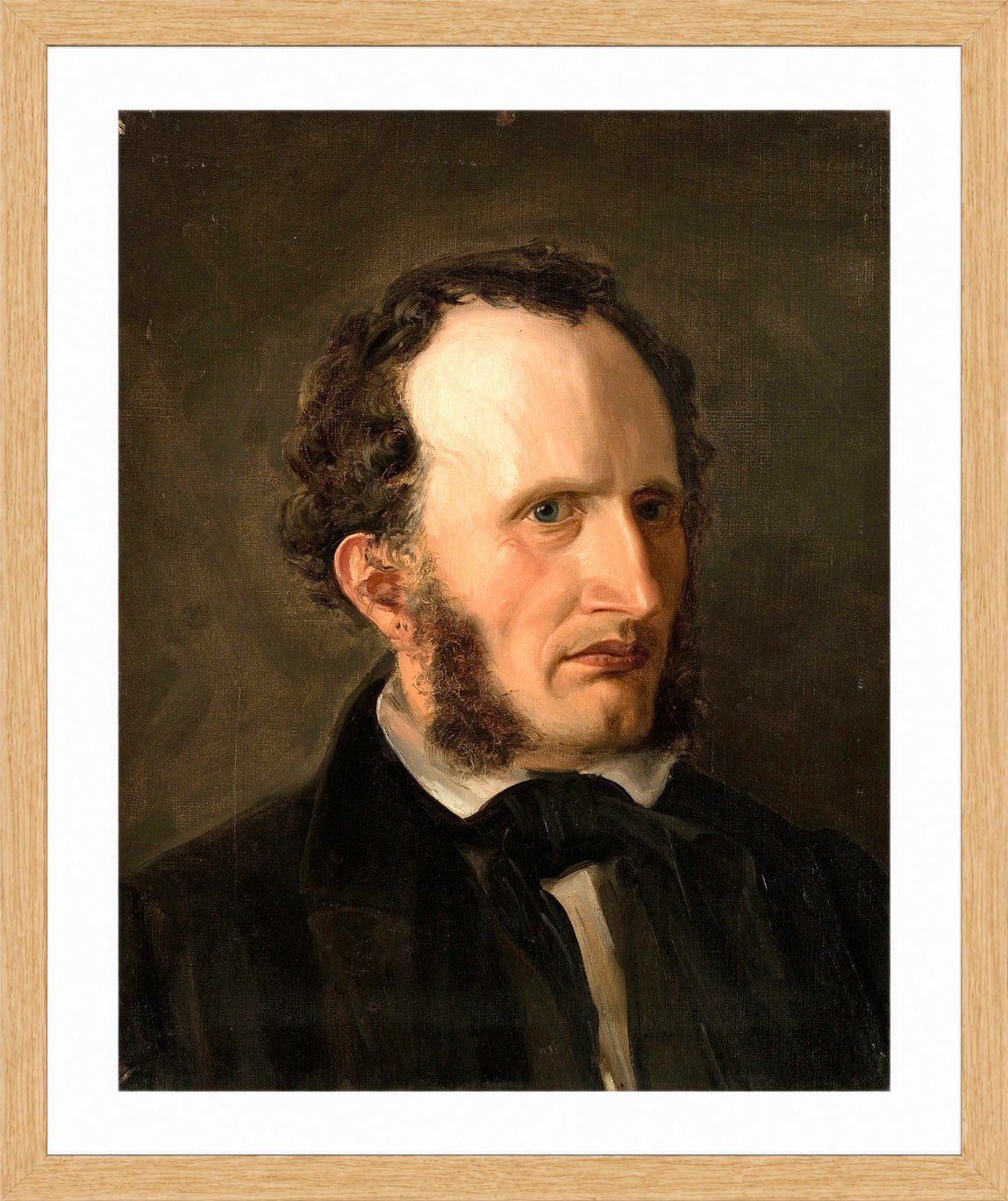 Amaldus Nielsen Print, Portrett av kunstnerens bror Harald (1859) in a light oak frame