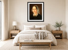 Amaldus Nielsen Print, Portrett av kunstnerens mor (1859) displayed above a bed
