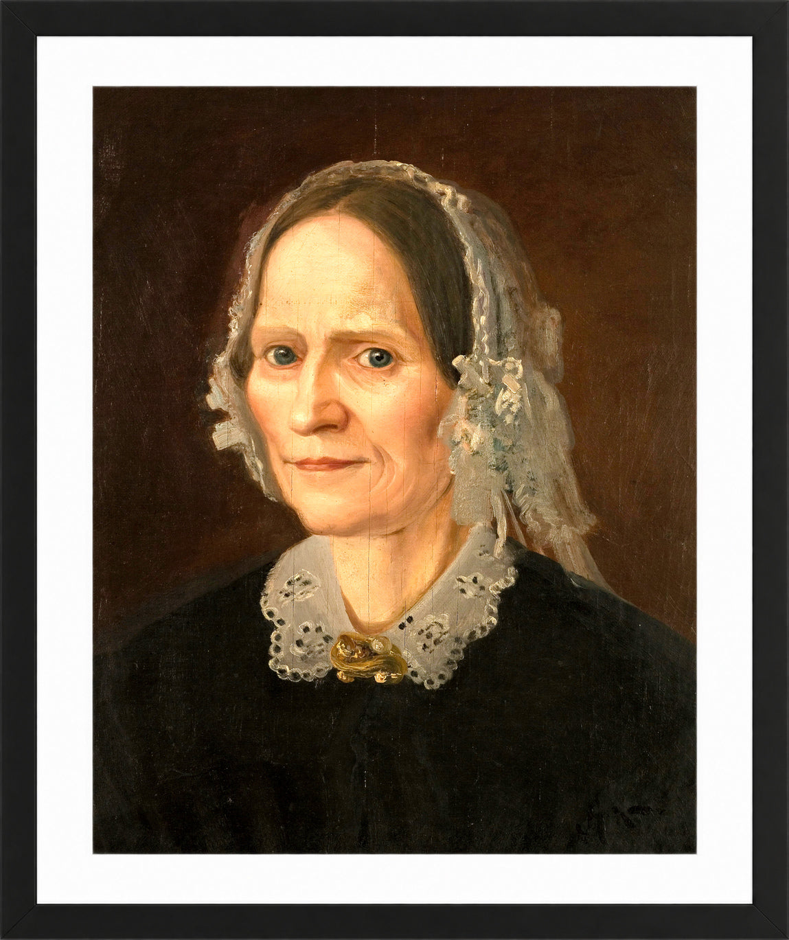 Amaldus Nielsen Print, Portrett av kunstnerens mor (1859) in a black frame