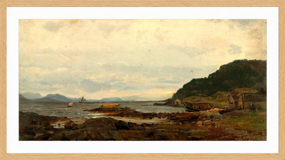 Amaldus Nielsen Print, Regnstemning, Bømmelen (1861) in a light oak frame