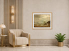 Amaldus Nielsen Print, Regntykke med brenninger displayed in an Art Deco interior