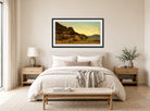 Amaldus Nielsen Print, Sørlandsk landskap (1868) displayed above a bed