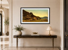 Amaldus Nielsen Print, Sørlandsk landskap (1868) displayed above a console table