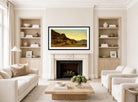 Amaldus Nielsen Print, Sørlandsk landskap (1868) displayed in a Scandinavian living room