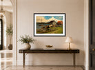 Amaldus Nielsen Print, Saanum, Mandal (1858) displayed above a console table