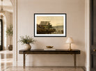 Amaldus Nielsen Print, Sjøbod, Lindesnes (1858) displayed above a console table