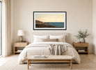 Amaldus Nielsen Print, Skjærgård, Gamle Hellesund (1895) displayed above a bed
