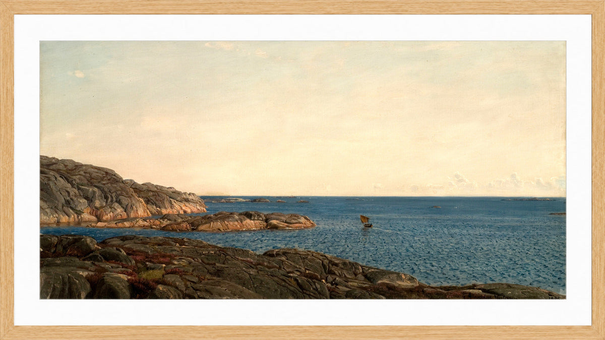 Amaldus Nielsen Print, Skjærgård, Gamle Hellesund (1895) in a light oak frame