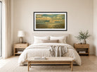 Amaldus Nielsen Print, Skyet vær (1889) displayed above a bed