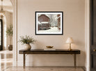 Amaldus Nielsen Print, Snefokk i Majorstuveien 8 displayed above a console table