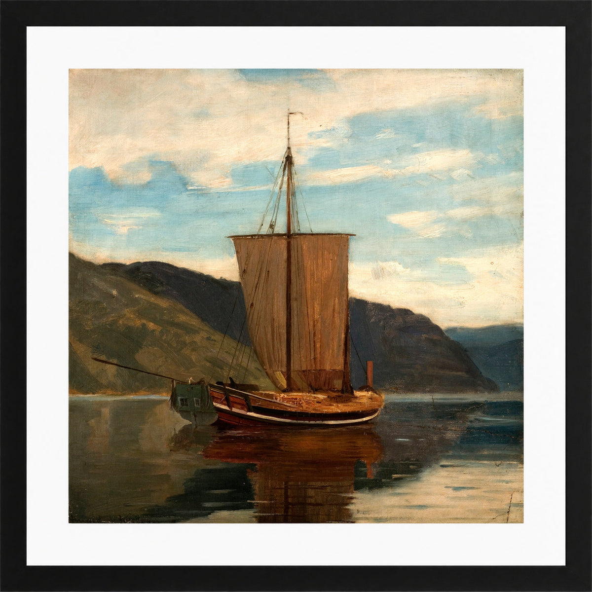 Amaldus Nielsen Print, Sognejakt (1865) in a black frame