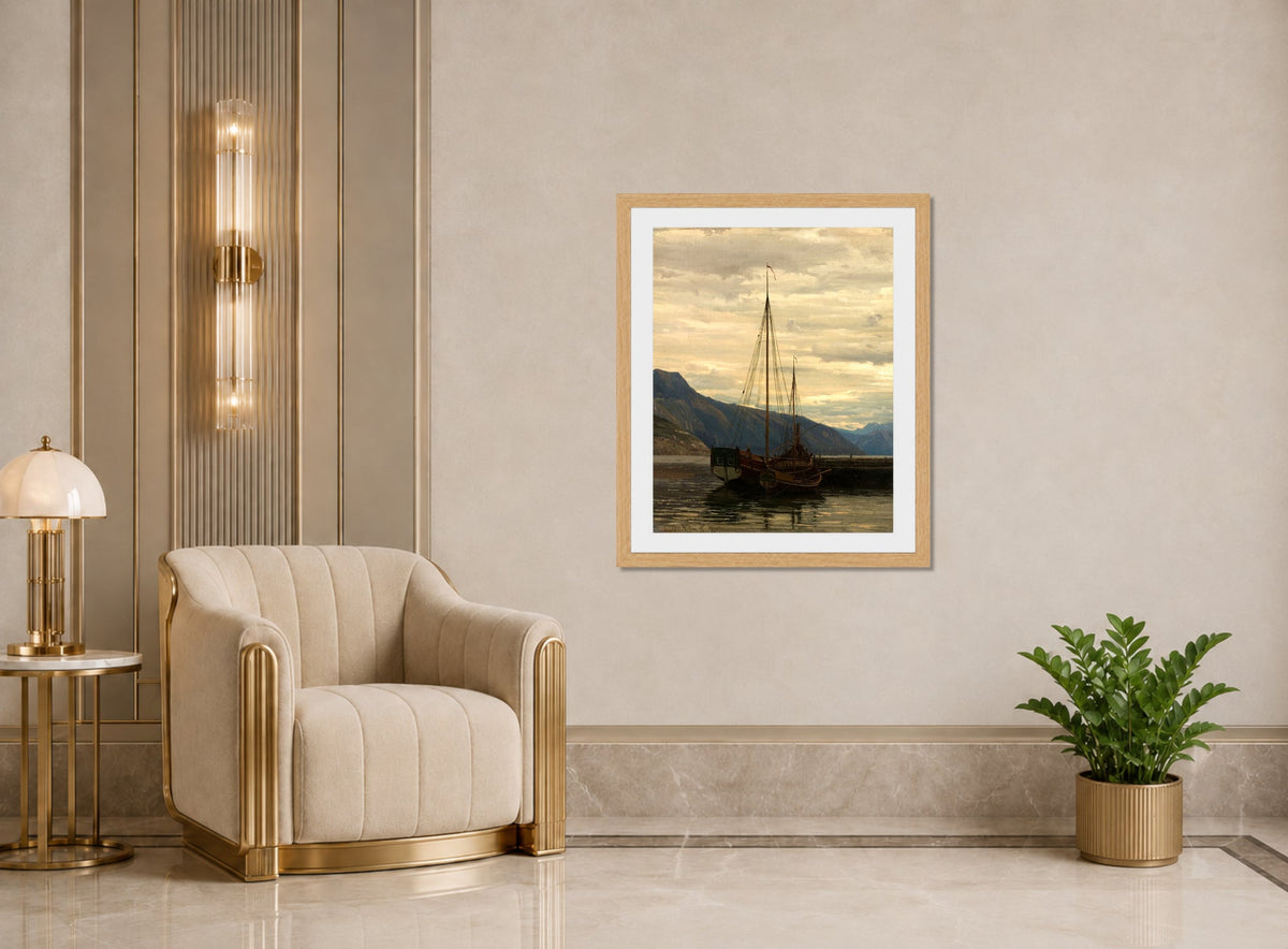Amaldus Nielsen Print, Sognejekter (1865) displayed in an Art Deco interior