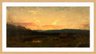 Amaldus Nielsen Print, Solnedgang ved seteren (1866) in a light oak frame