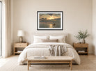 Amaldus Nielsen Print, Solspeil (1900) displayed above a bed