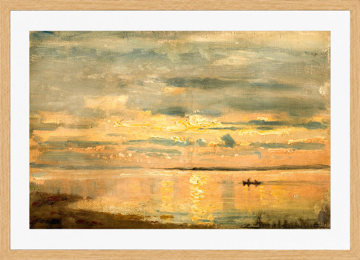 Amaldus Nielsen Print, Sommeraften, Hvaler (1898) in a light oak frame
