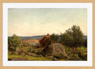Amaldus Nielsen Print, Sommeraften i skjærgården (1898) in a light oak frame