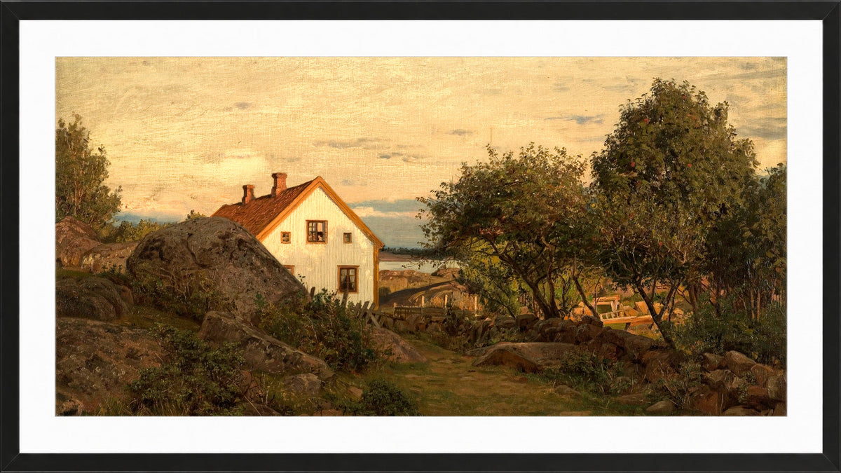 Amaldus Nielsen Print, Sommeraften ved Hvaler (1896) in a black frame