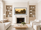Amaldus Nielsen Print, Sommeraften ved Hvaler (1896) displayed in a Scandinavian living room