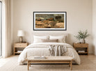 Amaldus Nielsen Print, Stenstudie, Hvaler (1872) displayed above a bed