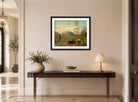 Amaldus Nielsen Print, Strandparti, Hardanger (1870) displayed above a console table